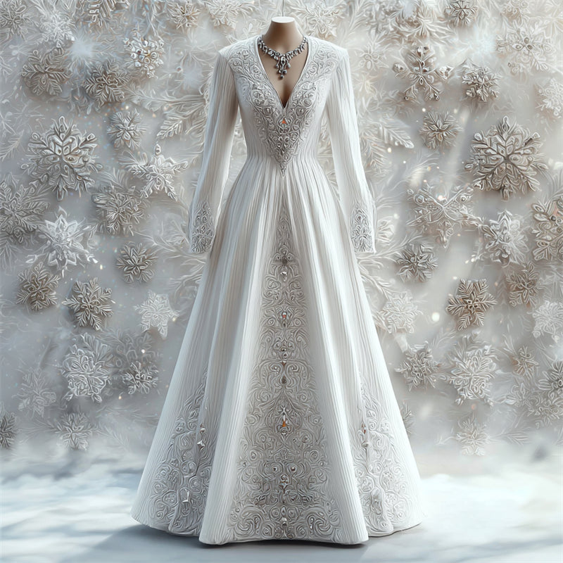 Vintage Classy Snowflake White Flowy Maxi Dress elevenforest
