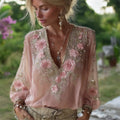 Vintage Boho Pink Roses Embroidered Lace Flowy Tunic elevenforest