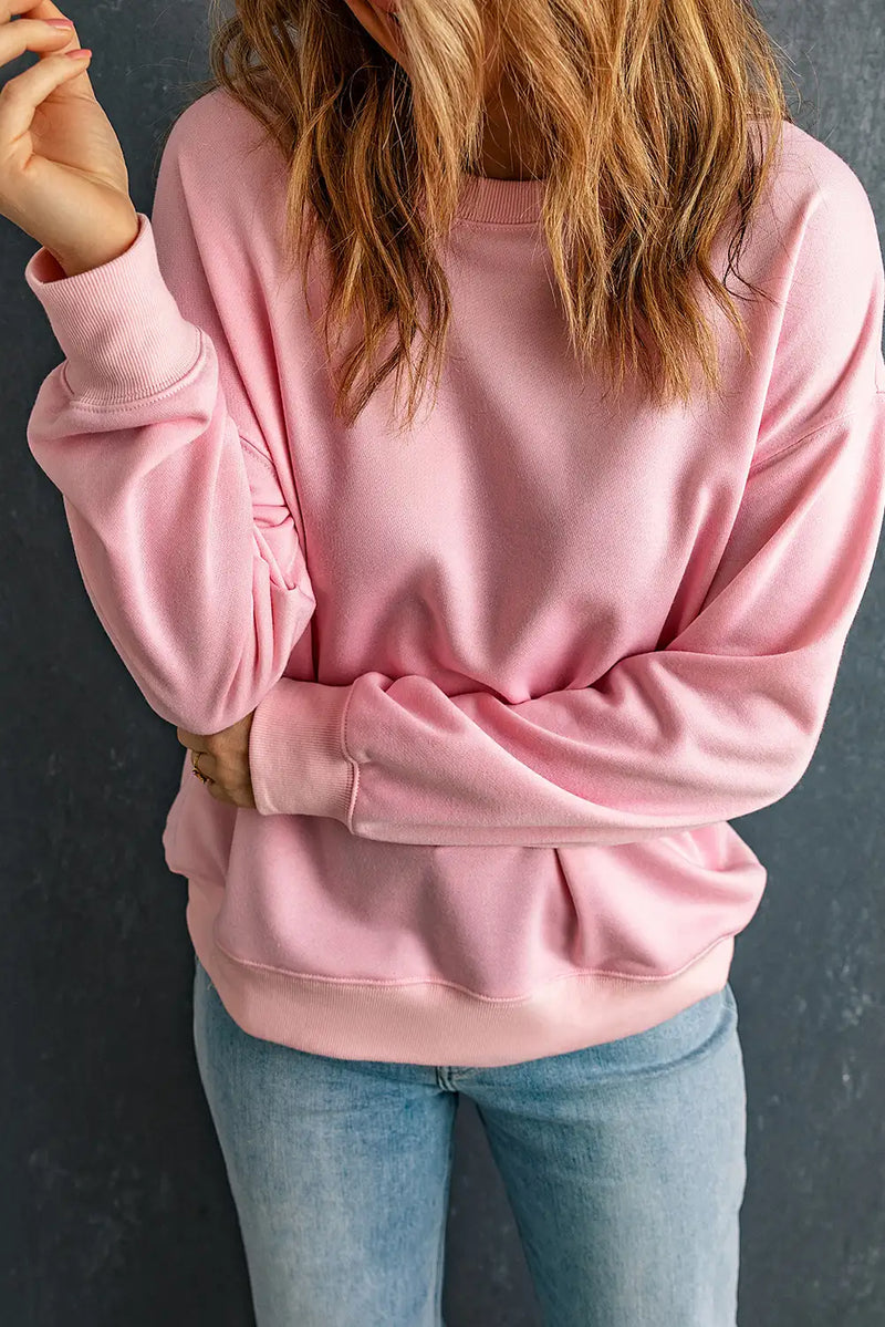 Pink Classic Crewneck Pullover Sweatshirt