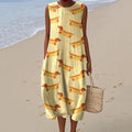 Retro Cute Dachshund  Sausage Dog Art Linen Tank Midi Dress elevenforest
