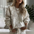 Women's Retro Floral Lace Patchwork Art Cozy Crew Neck Sweatshirt elevenforest