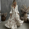 Women's Vintage Floral Pattern V Neck Casual Maxi Dress elevenforest