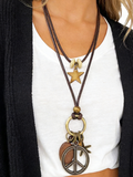 Comstylish Retro Ethnic Style Peace Sign Long Necklace