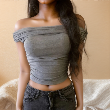 Irregular Crop Top Off Shoulder Pleated Top Female Sleeveless Tops Woman Summer T-shirt