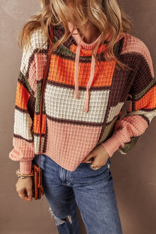 Ester® | Long sleeve drawstring sweater with color block design