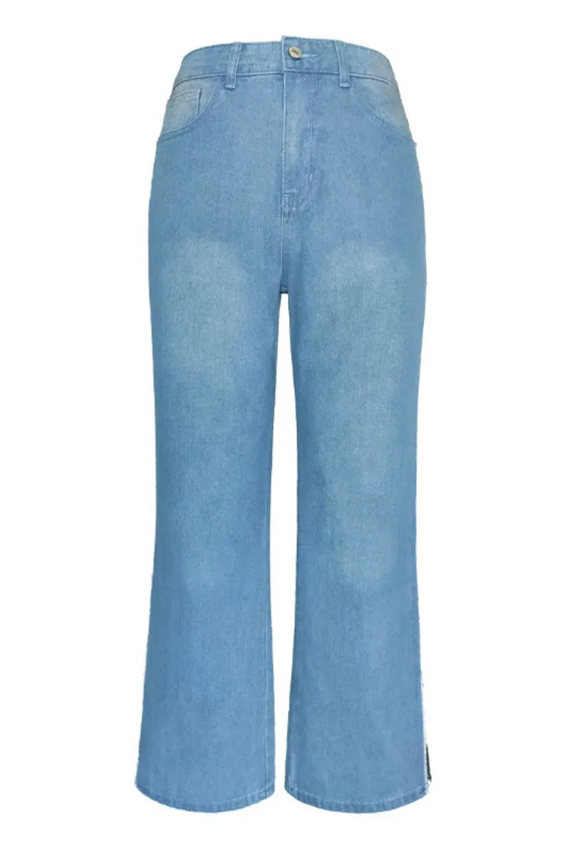 Patchwork Contrast Mid Waist Regular Denim Jeans