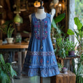 Vintage Bohemian Floral Embroidery Linen Mini Dress elevenforest