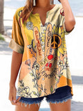 Women's Hippie Peace Love Art Printed Casual Short Sleeve Cotton and L