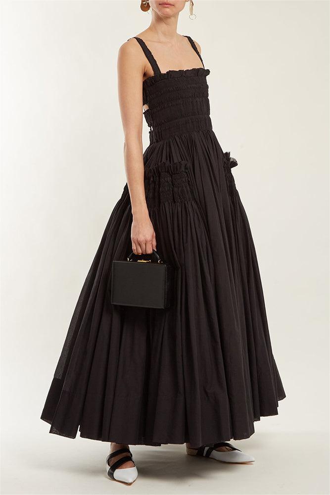 Ruched Smocking Strapless Midi Dress
