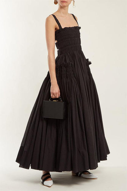 Ruched Smocking Strapless Midi Dress