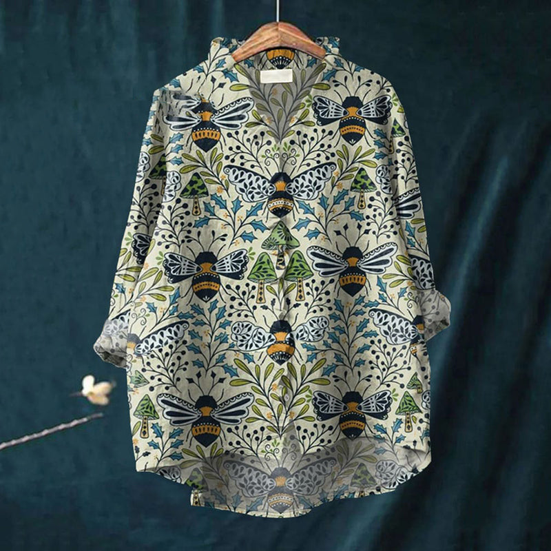 Women's Vintage Bee Floral Print Shirt elevenforest