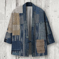 Japanese Retro Patchwork Art Linen Blend Kimono Cardigan elevenforest