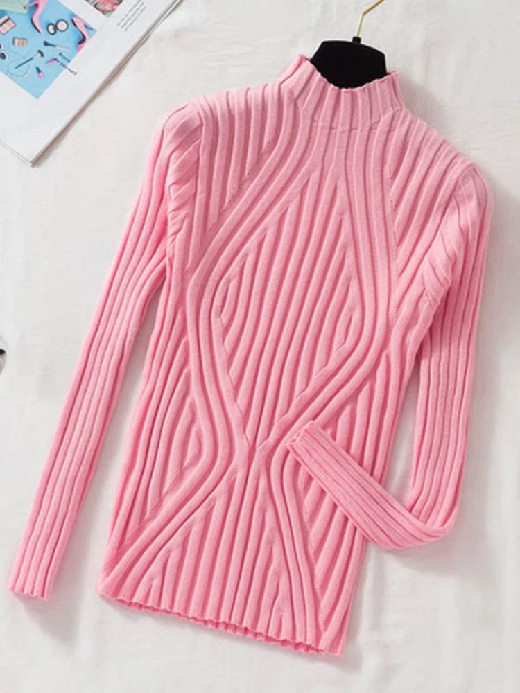 Autumn Knitted Sweater Pullover Long Sleeve Office Lady Jumper Sweater Slim Sweaters Tops New