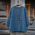 Women's Retro Japanese Geometric Art Loose Linen Blend T-shirt elevenforest