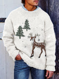 Men's Christmas Deer Embroidery Pattern Cozy Knit Sweater artswardrobe