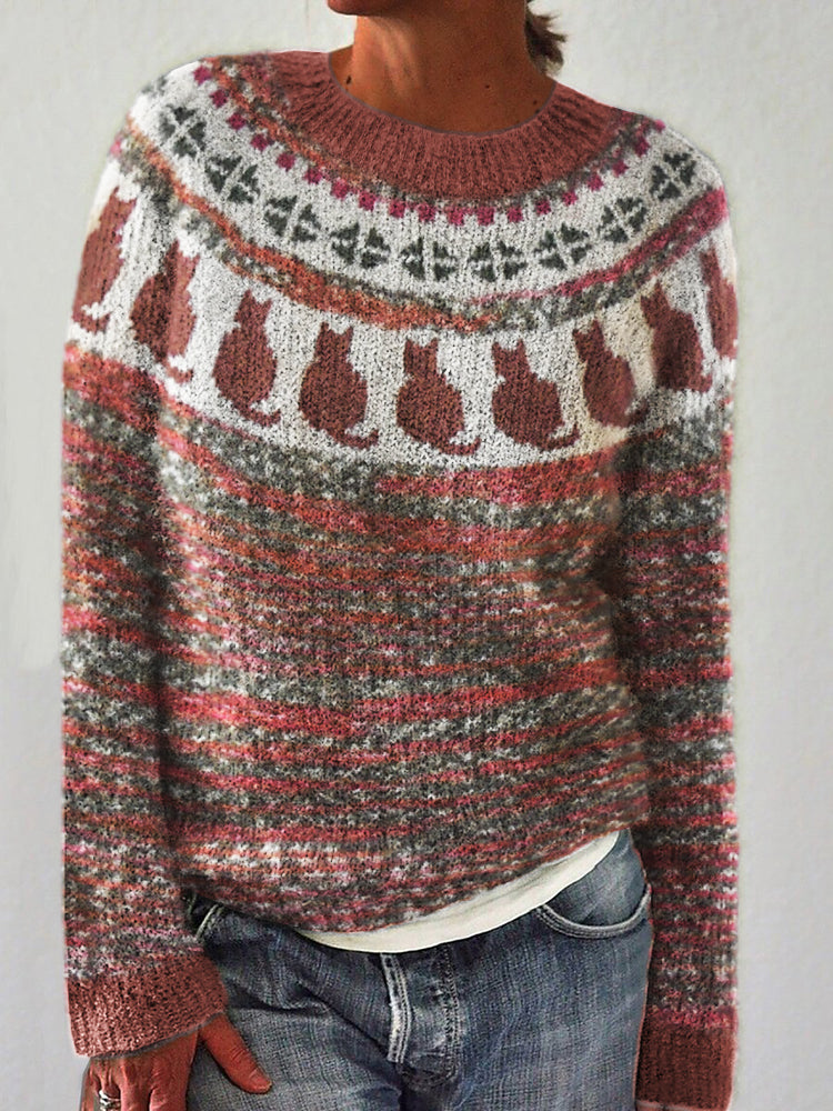 Vintage Cats Indspired Cozy Knit Sweater elevenforest