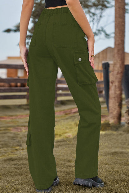 Street Pocket Mid Waist Loose Denim Jeans