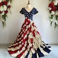 Women's Independence Day Flag And Floral Print Short Sleeve Dress elevenforest
