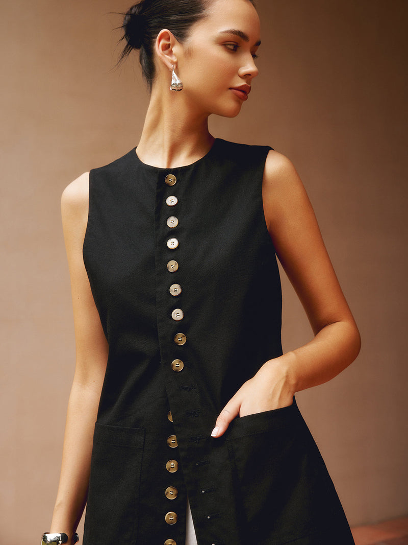 Cotton & Linen Button-front Vest