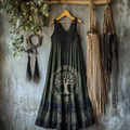 Vintage Tribal Celtic Knot Life Of Tree Lace Patchwork Art Linen Tank Dress elevenforest