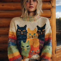 Comstylish Rainbow Fun Cat Lady Winter Knit Sweater