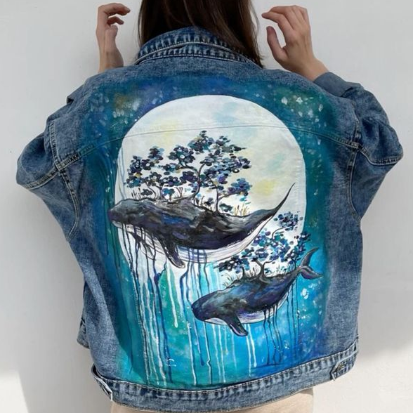 Protect The Ocean Ocean Whale Pattern Women's Denim Jacket elevenforest