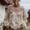 Women's Vintage-inspired Design Patchwork Embroidered Round-neck Top elevenforest