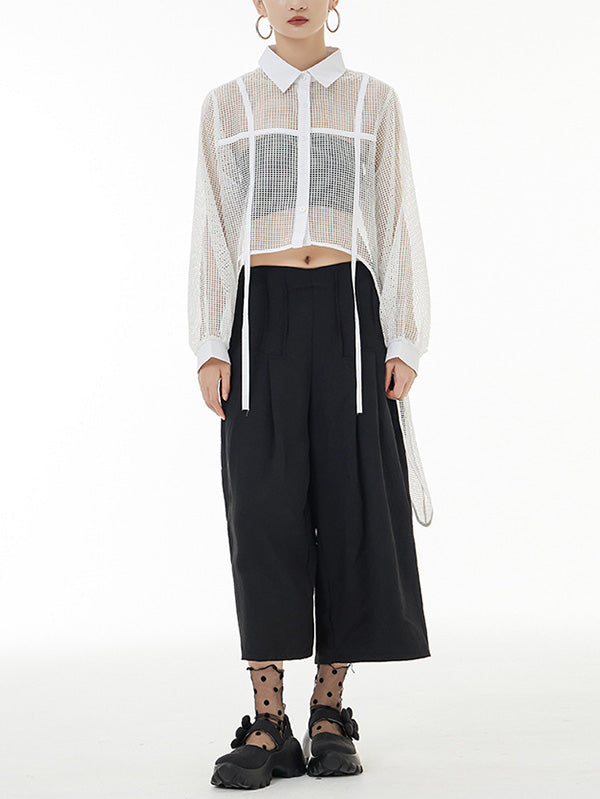 Stylish Long Sleeves Loose Mesh See-through Sun Protection Blouses&shirts Tops