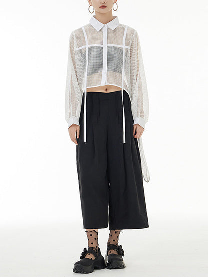Stylish Long Sleeves Loose Mesh See-through Sun Protection Blouses&shirts Tops