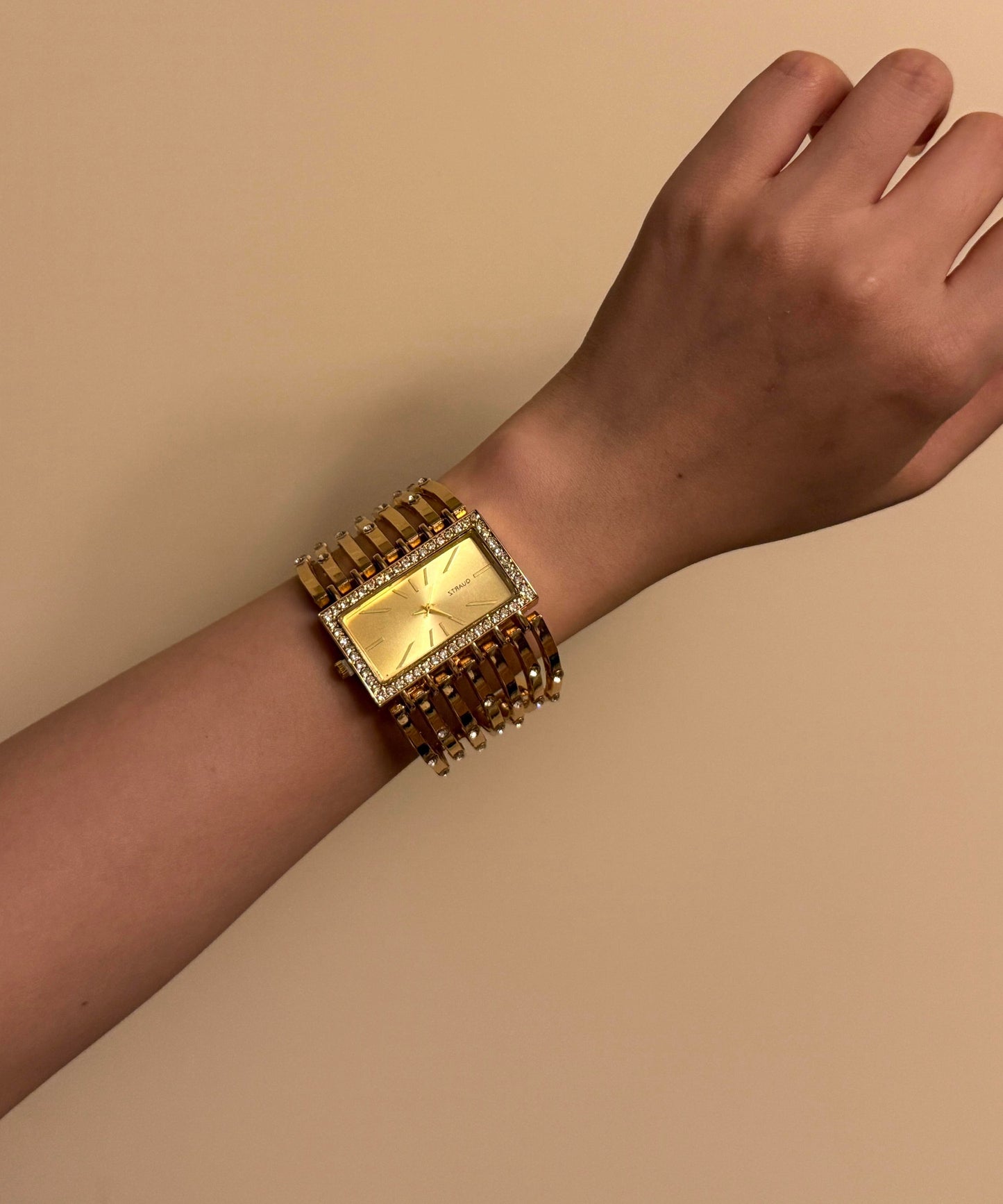 Classy Gold Metal Alloy Rectangle Hollow Out Watches