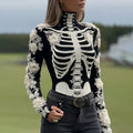Comstylish Women's Vintage Skeleton & Rose Art Cozy Sweater
