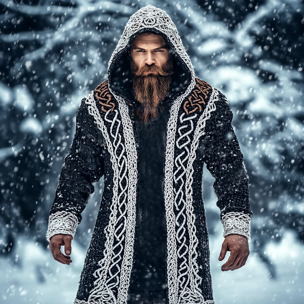 Men's Viking Tribal Jacquard Celtic Style Knitted Hooded Sweater elevenforest