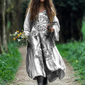 Women's Vintage Viking Pattern V Neck Long Sleeve Casual Maxi Dress elevenforest