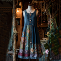 Vintage Denim Sunflower Floral Patchwork Sling Dress elevenforest