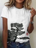 Pine Tree & Roof Japanese Lino Art Comfy T Shirt elevenforest