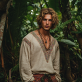 Men's Bohemian Holiday Style Linen Printed Casual Long Sleeve Tops elevenforest