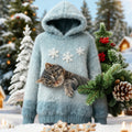 Christmas Cat Felt Art Women's Hooded Plush Sweater artswardrobe
