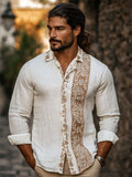 Men's Boho Embroidered Patchwork Linen Shirt elevenforest