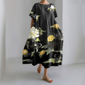 Comstylish Women's Japanese Art Print Short Sleeve Loose Midi Dress