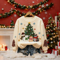 Christmas Tree Cat Art Women's Comfortable Plush Sweater elevenforest