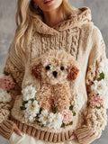 Comstylish Plush Puppy Women's Chunky Knit Twist Hooded Sweater