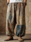 Western Bohemian Style Plant And Flower Pattern Retro Cotton And Linen Loose Wide-leg Pants elevenforest