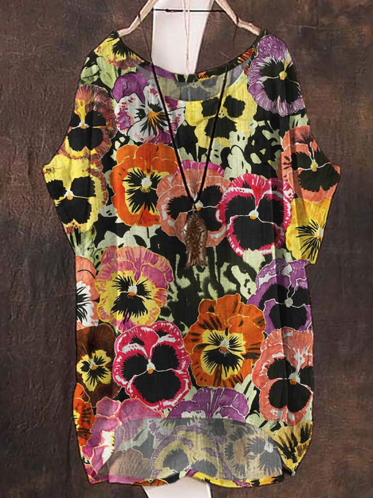 Vintage Boho Floral Print Women's Linen Flowy Blouse elevenforest