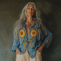 Bohemian Linen Floral With Ukraine Sunflower Art Print Long Sleeve Shirt elevenforest