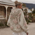 Women's Vintage Rose Pearl Embroidery Comfortable Warm Hoodie