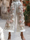Bohemian Style Breast Cancer Three-dimensional Embroidery Sequin Casual Wide-leg Pants elevenforest