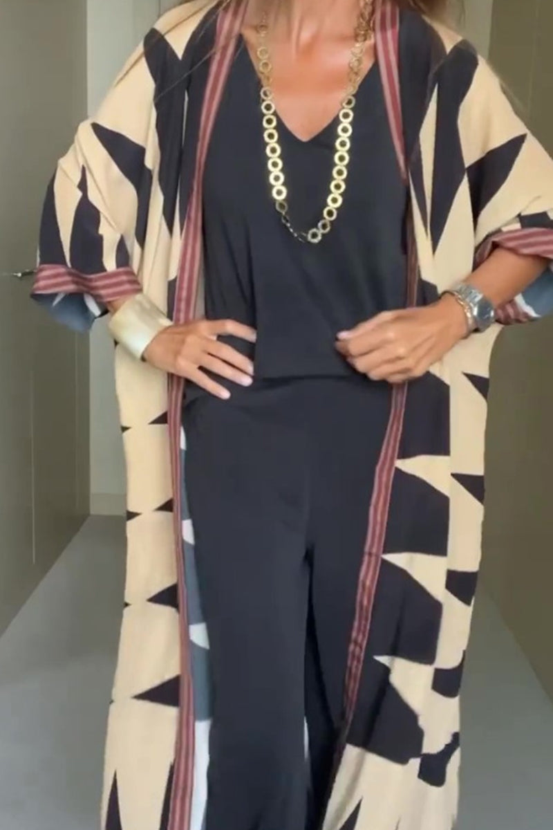 Print Contrast Cardigan Collar Outerwear