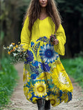 Ukrainian Sunflowers Flowy Linen Blend Maxi Dress elevenforest
