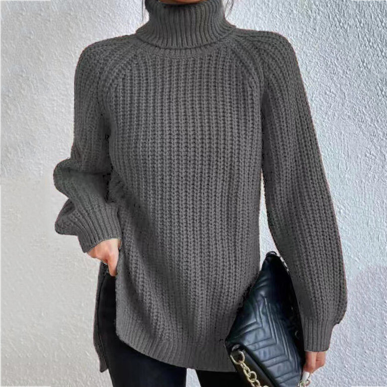 Retro Mid Length Raglan Sleeves High Lapel Split Sweater elevenforest