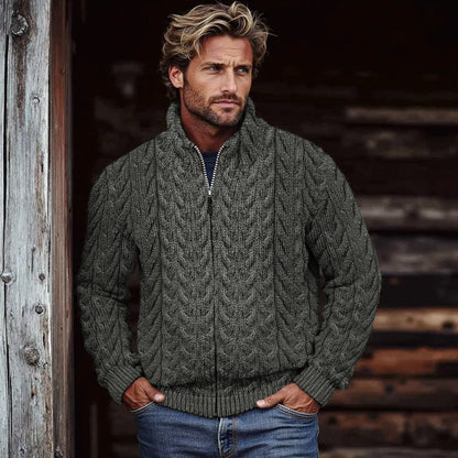 Men's Super Soft Honeycomb Zipper Aran Sweater artswardrobe